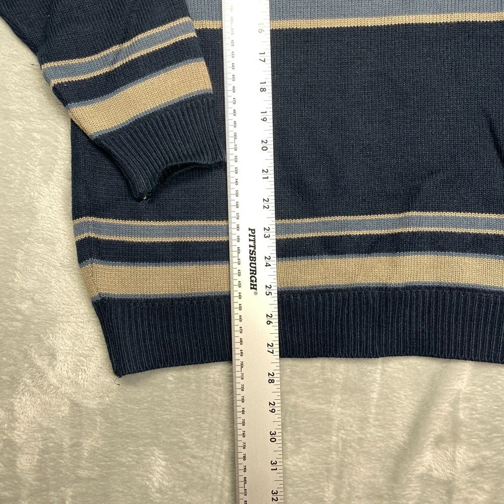 Jolly 513 Doaba Hosiery Sweater Mens Large Navy Striped Knit Long Sleeve 1/4 Zip